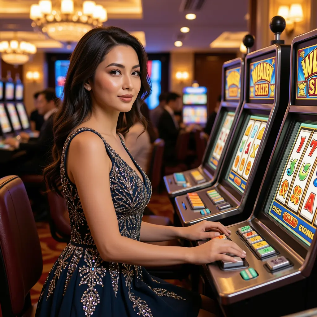 WOW88 – Explore premium online slot games designed for Malaysian players Attractive female player enjoying high quality slot games with glowing symbols and casino lights at WOW88 online casino in Malaysia